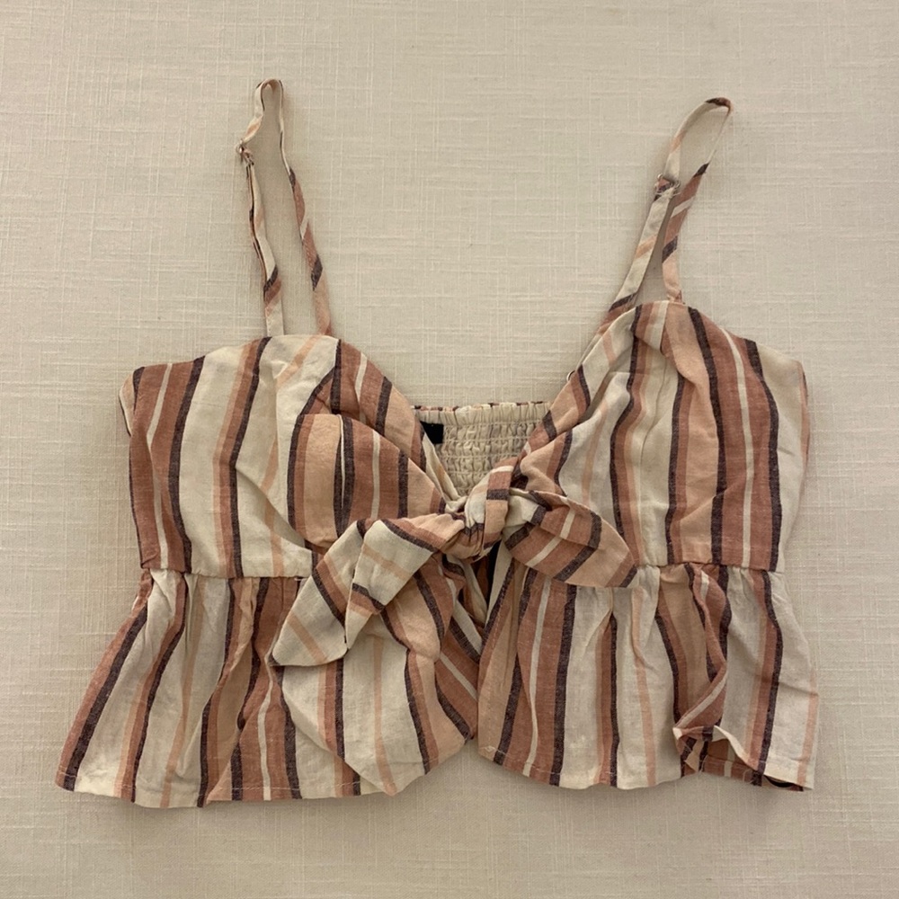 Forever 21 Adjustable Spaghetti Strap Tie Front Striped Top